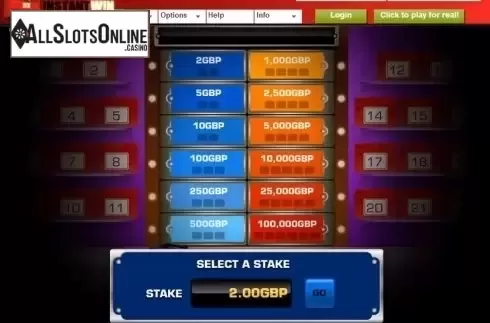 Game Screen. Deal or No Deal Scratchcard from Blueprint