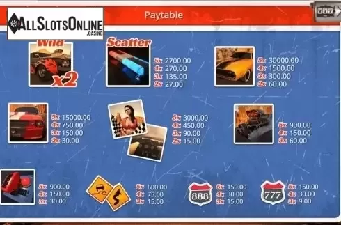 Paytable. Desert Drag from Booming Games