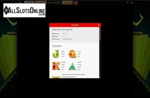 Paytable 1. Diamond Bonanza from Roxor Gaming