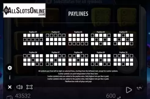 Paylines screen