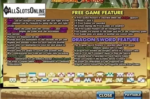 Paytable 2. Dragon Sword from Amaya