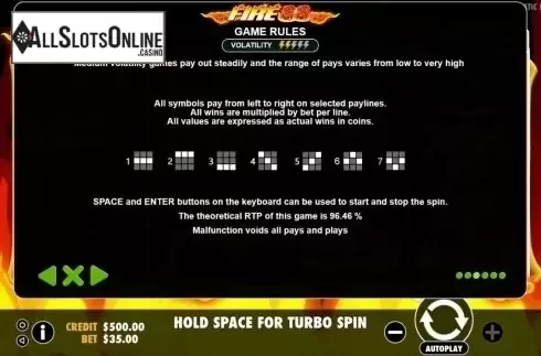 Paytable 3. Fire 88 from Pragmatic Play