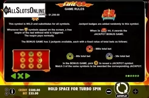 Paytable 2. Fire 88 from Pragmatic Play