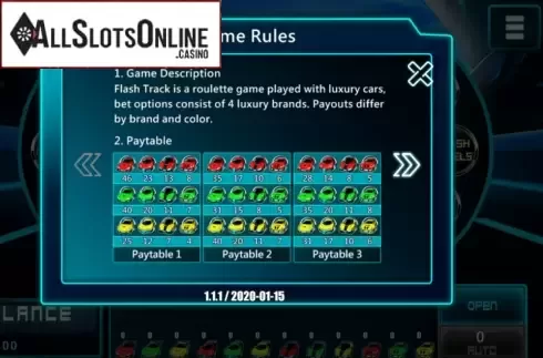 Paytable. Flash Track from Bunfox
