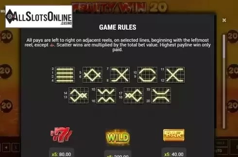 Paylines screen
