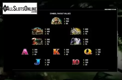 Paytable 2. Green World from Playreels