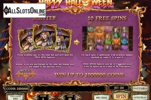 Paytable 1. Happy Halloween from Play'n Go