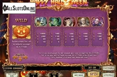 Paytable 2. Happy Halloween from Play'n Go