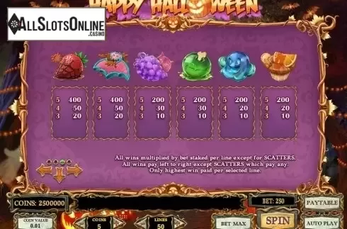 Paytable 3. Happy Halloween from Play'n Go