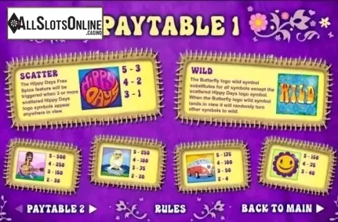 Paytable 1. Hippy Days from Bwin.Party