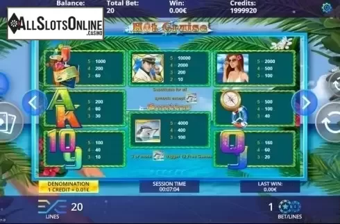 Paytable. Hot Cruise from DLV