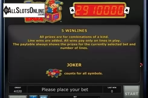 Paytable 3. Jack in the Box (Novomatic) from Novomatic