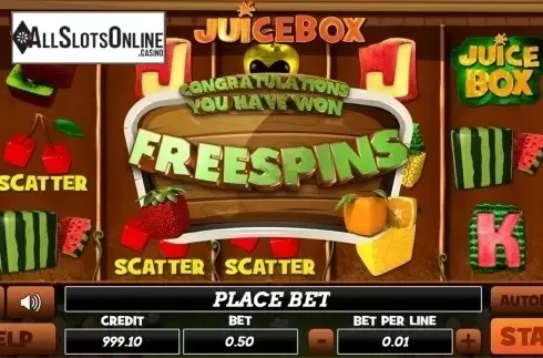 Free spins intro screen. Juice Box from PlayPearls