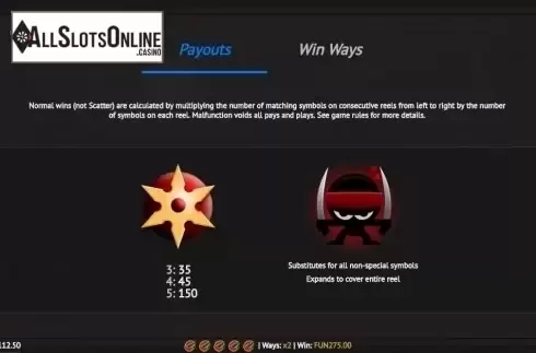 Paytable 4. Juicy Ninja from 1X2gaming