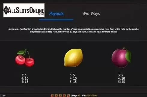 Paytable 1. Juicy Ninja from 1X2gaming