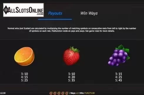 Paytable 2. Juicy Ninja from 1X2gaming