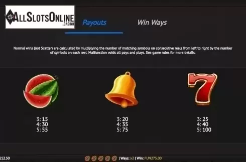 Paytable 3. Juicy Ninja from 1X2gaming