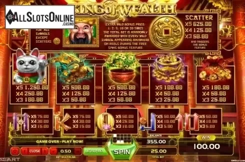 Paytable 1. King Of Wealth from GameArt
