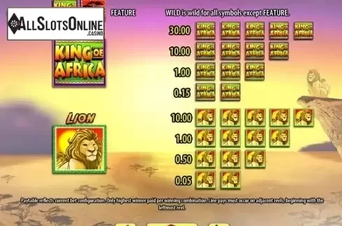 Paytable 1. King of Africa from WMS