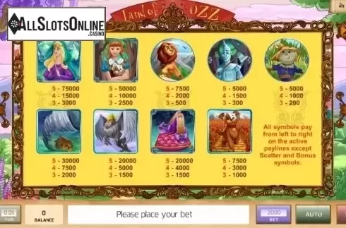 Paytable. Land of Ozz from InBet Games