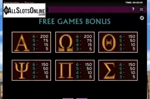 Game Rules 3. Legends of Troy from High 5 Games
