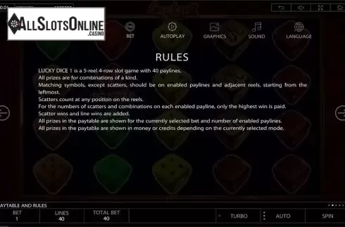 Paytable 2. Lucky Dice 1 from Endorphina