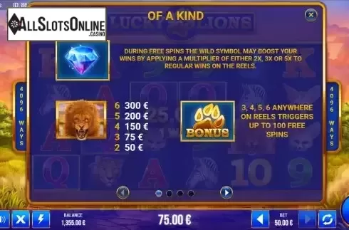 Paytable screen