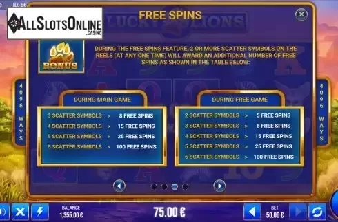 Free Spins feature screen