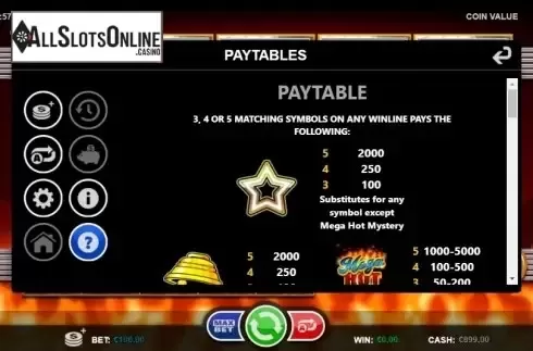 Paytable 1. Mega Hot 10 from Betsson Group