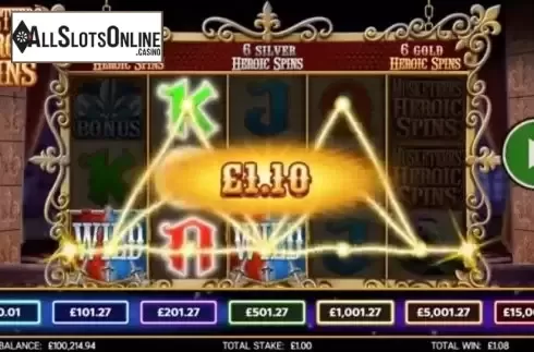 Win Screen 1. Musketeers Heroic Spins from CORE Gaming
