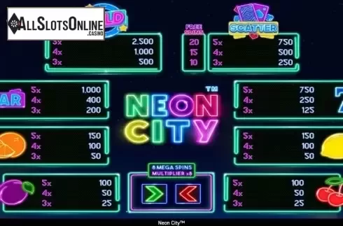 Paytable. Neon City from Wazdan
