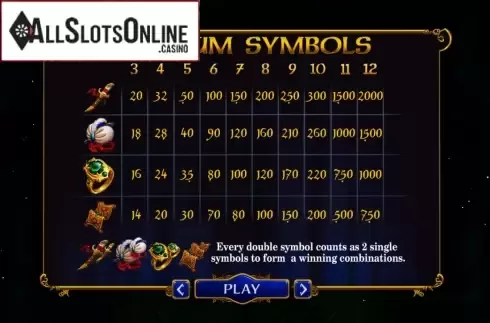Paytable screen 1. Nights of Magic Expanded Edition from Spinomenal
