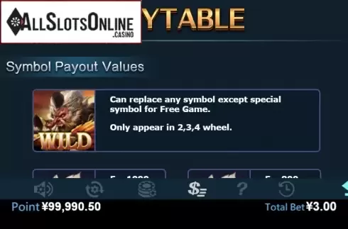Paytable 1. Ninja (Virtual Tech) from Virtual Tech