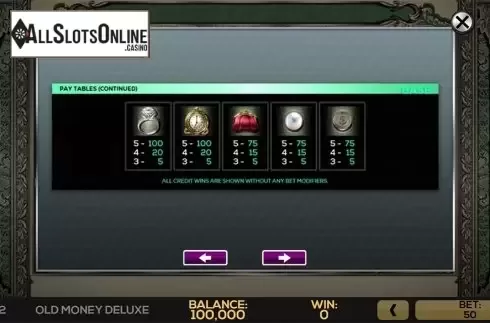 Paytable 3. Old Money Deluxe from High 5 Games