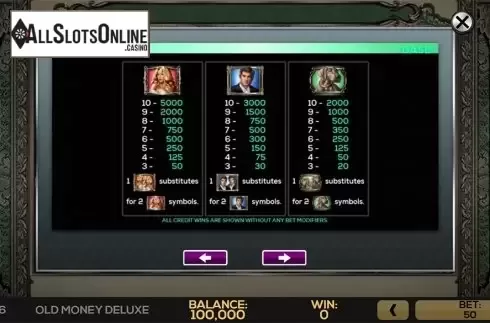 Paytable . Old Money Deluxe from High 5 Games