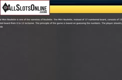 Rules. Personal Mini Roulette from Smartsoft Gaming