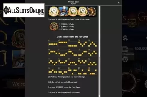 Paylines screen