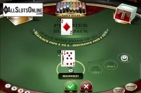 Game Screen. Premier Hi Lo Blackjack from Microgaming