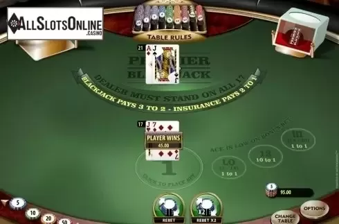 Game Screen. Premier Hi Lo Blackjack from Microgaming