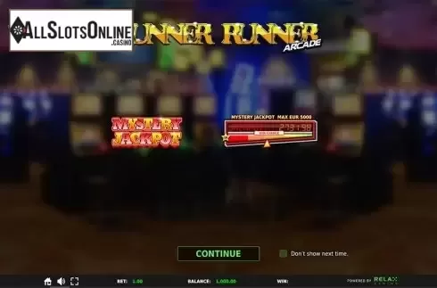 Intro screen. Runner Runner from StakeLogic