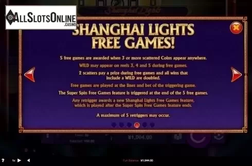 Free Spins. Shanghai Lights from RTG