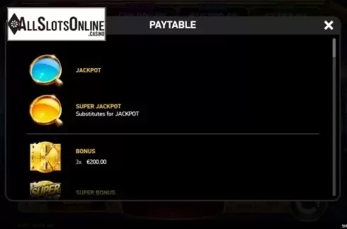 Paytable 1. Sheerluck from Ruby Play