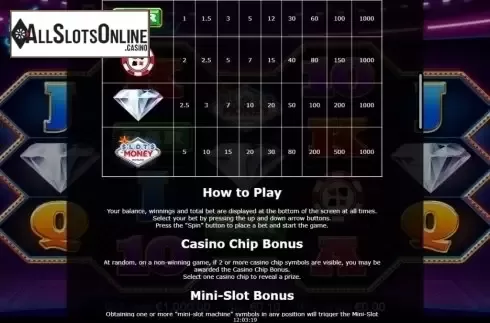 Paytable 2. Slots of Money from Betdigital