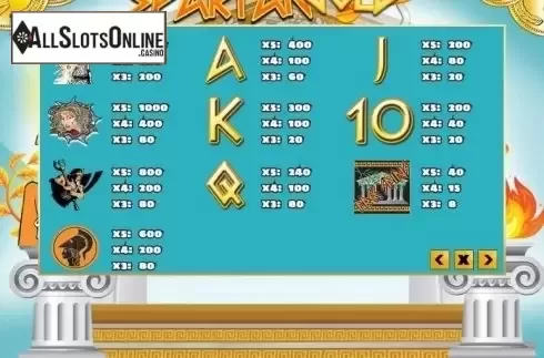 Paytable. Spartan Gold from PlayPearls