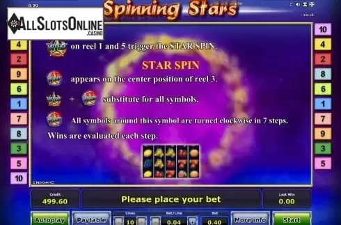 Paytable 2. Spinning Stars from Greentube