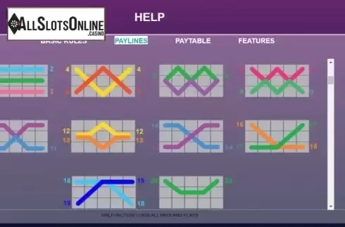 Paytable screen 3. Stars Slots from Arrows Edge