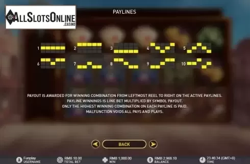 Paylines screen
