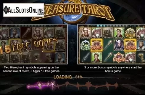 Start screen. TREASURE TAROT from XIN Gaming