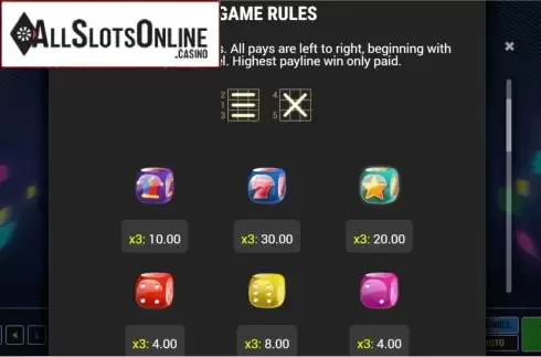 Paytable. Triple Dice from Fazi