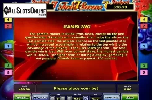 Paytable 4. Two Sevens from Greentube